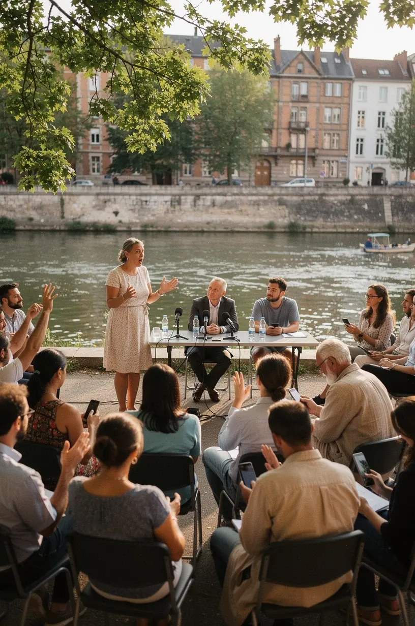 Imagine cu o întâlnire comunitară în care se discută despre beneficiile și provocările implementării tehnologiei locale